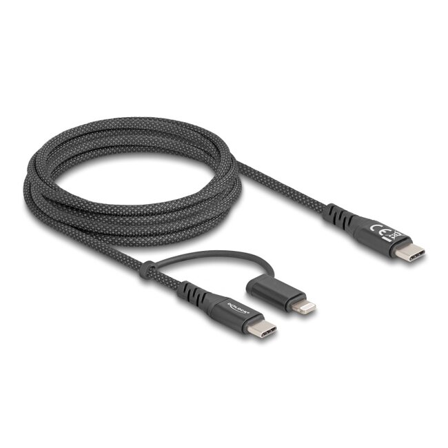 Delock USB Cable 2 in 1 USB Type-C™ to USB Type-C™ / Lightning™ for iPhone™ and iPad™ 2 m MFi 60 W