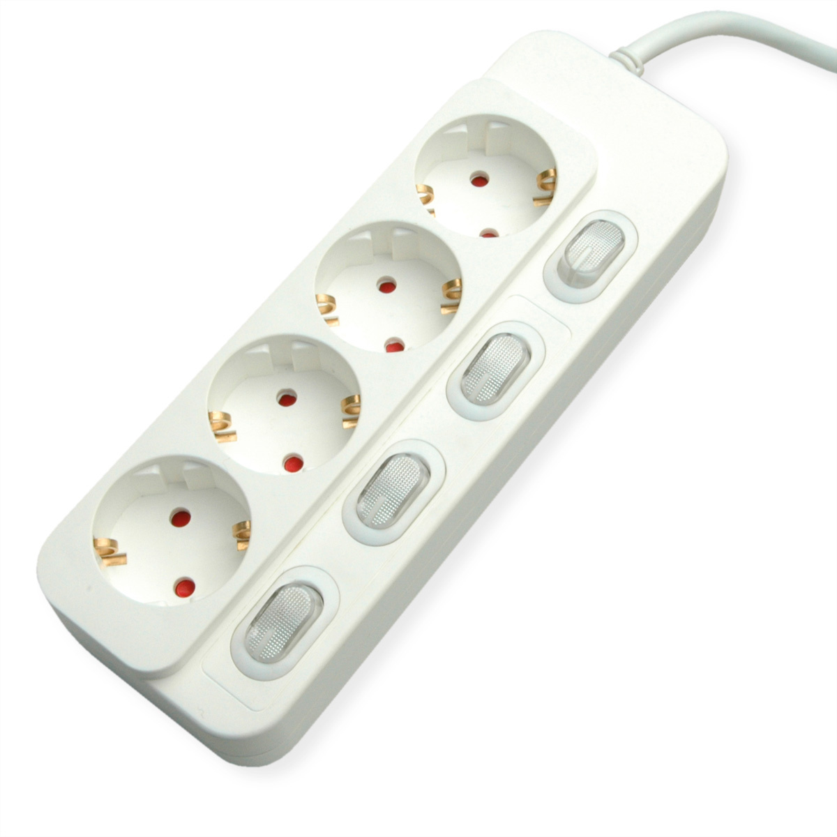 VALUE 4-voudige stekkerdoos met afzonderlijke schakelaars, wit, 6 m