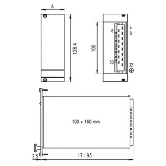 Schroff SCHROFF PSU frontpaneel voor Maxpower 100, Dual, Triple, 3 HE, 8 HE, afgeschermd, 2,5 mm, Al, geanodiseerd aan de voorzijde, geleidend aan de achterzijde