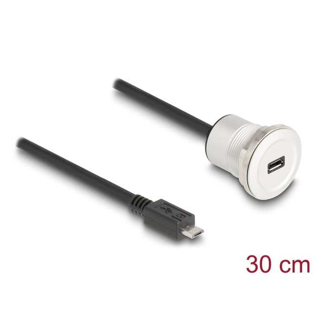 Delock USB 2.0 Micro-B built-in female with cable plug 30 cm aluminium