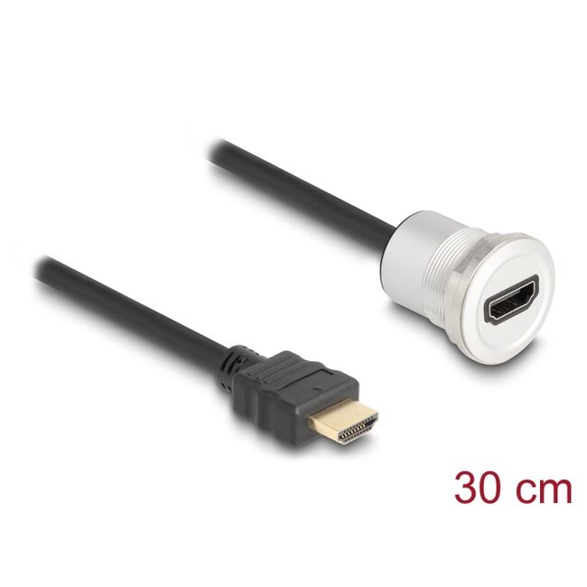 Delock HDMI built-in female 8K 60 Hz with cable plug 30 cm aluminium