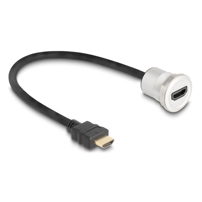 Delock HDMI built-in female 8K 60 Hz with cable plug 30 cm aluminium