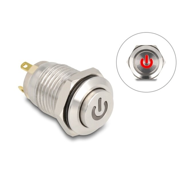 Delock Push Button for Installation 12 mm 4 x solder connection LED red power symbol