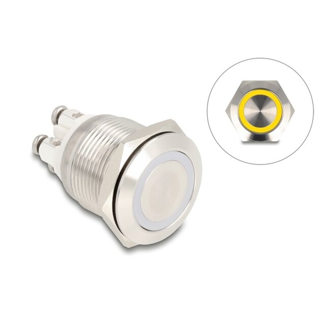 Delock Push Button for Installation 19 mm 4 x Screw Terminal LED yellow