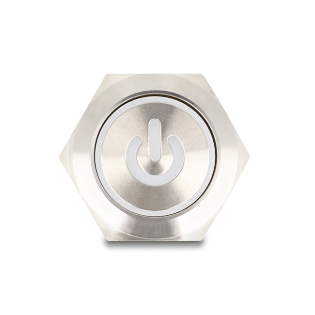 Delock Push Button for Installation 22 mm 6 x solder connection LED white power symbol + ring
