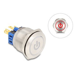 DeLOCK Delock Push Button for Installation 25 mm 6 x solder connection LED red power symbol + ring
