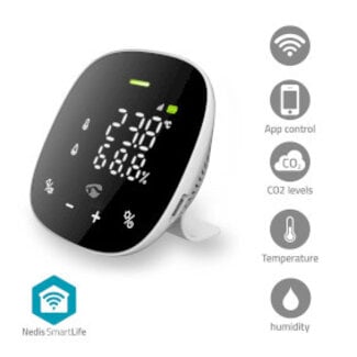 Nedis SmartLife Luchtkwaliteitsmonitor | Wi-Fi | Inclusief display | Koolstofdioxide (CO2) / Temperatuur / Vochtigheid | Android™ / IOS | Wit / Zwart