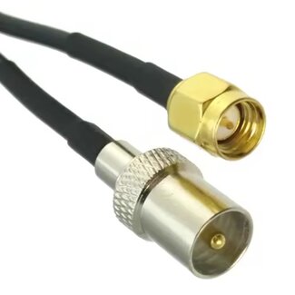 Universal SMA (m) - Coax IEC (m) adapter kabel | RG174 | 50 Ohm | 0,20 meter