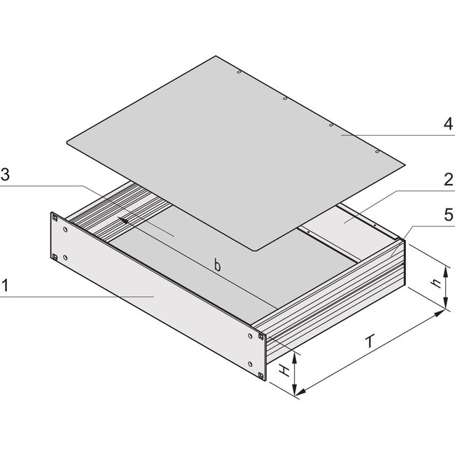 SCHROFF MultipacPRO 19" Chassis, aluminium, gladde boven- en onderkant, 2 HE, 280 mm