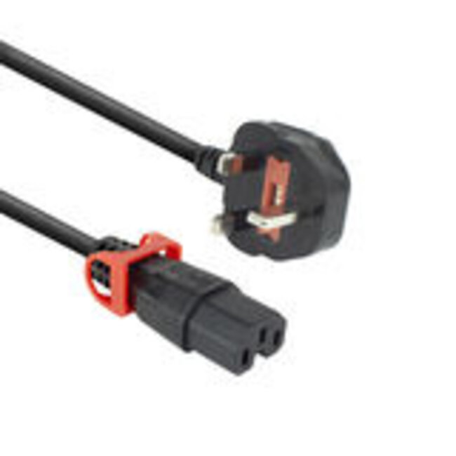 ACT Netsnoer UK male - C15 IEC Lock+ zwart 2 m, PC3884