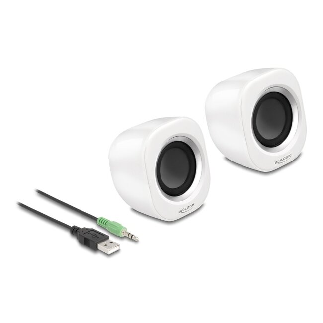Delock Mini Stereo PC Speaker with 3.5 mm stereo jack male and USB powered white
