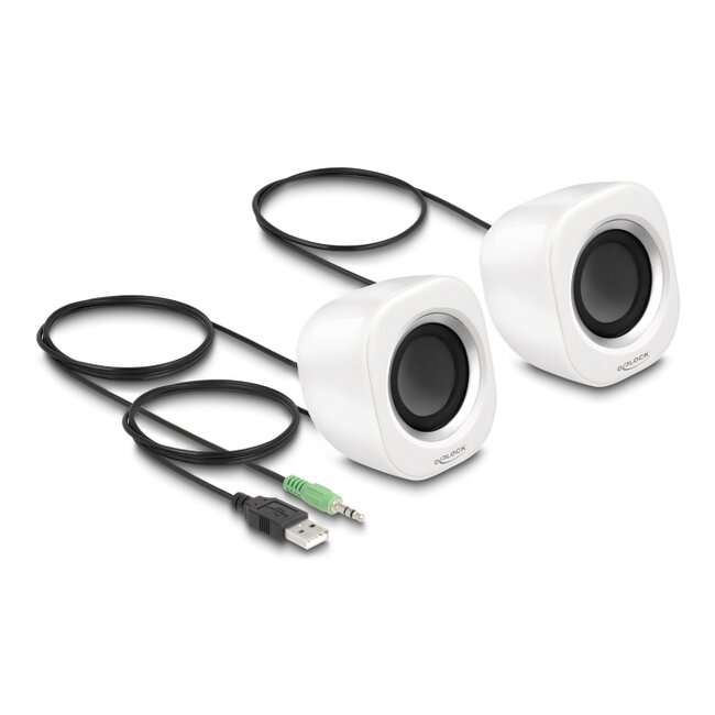 Delock Mini Stereo PC Speaker with 3.5 mm stereo jack male and USB powered white