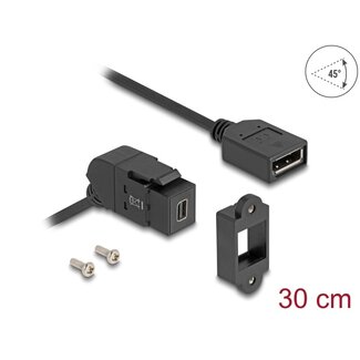 DeLOCK Delock Keystone Module Mini DisplayPort panel mount female to DisplayPort female 45° angled with 30 cm cable 8K 30 Hz black