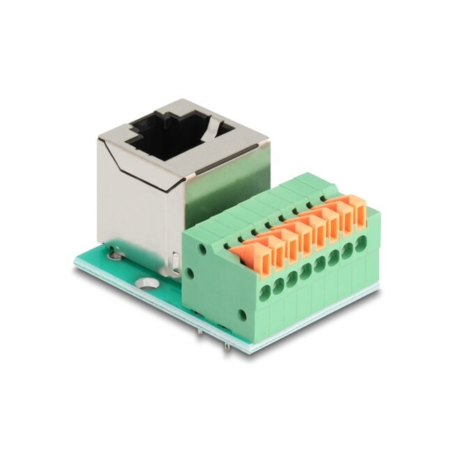 Delock RJ45 jack 90° angled to Terminal Block with push-button Cat.5e