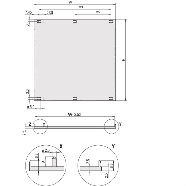 SCHROFF Frontpaneel, U-profiel, Refrofit afscherming, 6 HE, 84 HE, 2,5 mm, Al, voorzijde geanodiseerd, achterzijde geleidend