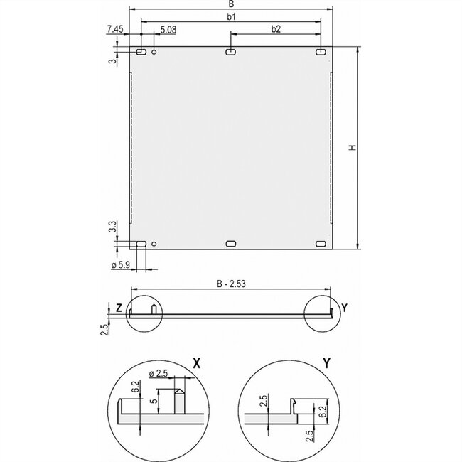 SCHROFF Frontpaneel, U-profiel, Refrofit afscherming, 6 HE, 84 HE, 2,5 mm, Al, voorzijde geanodiseerd, achterzijde geleidend