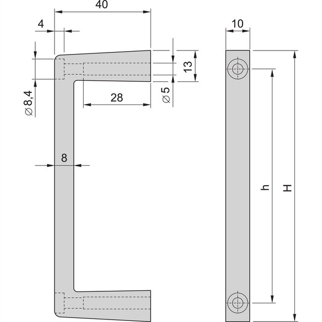 SCHROFF MultipacPRO Voorste handgreep, uit één stuk, breedte 10 mm, 5 HE