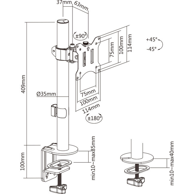 InLine® Desk Bracket for TV / LED / TFT Display up to 81cm 32" max. 9kg black