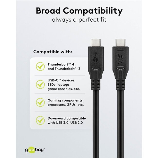 USB-C kabel | USB3.1 10 Gbps | PD 100W | 4K 60Hz | zwart | 1,5 meter