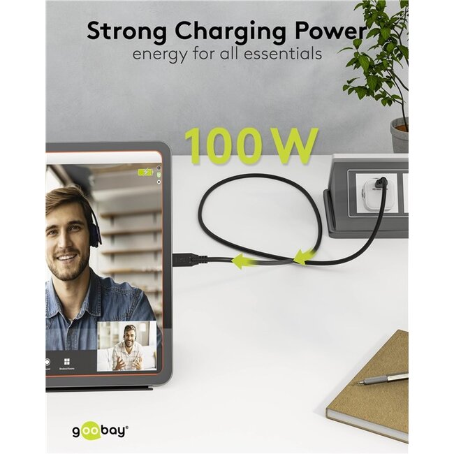 USB-C kabel | USB3.1 10 Gbps | PD 100W | 4K 60Hz | zwart | 2 meter