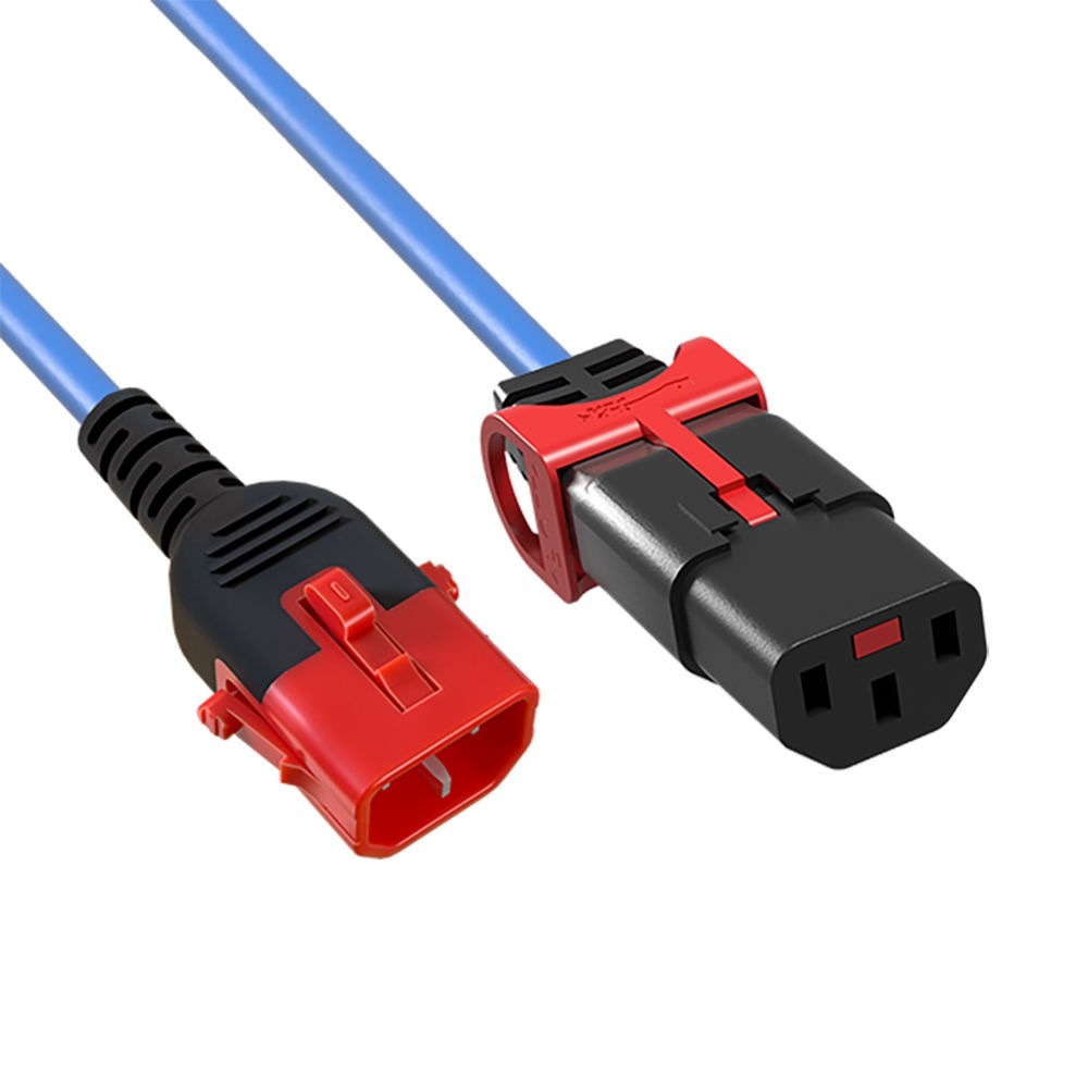 C13 - C14 Verlengkabel - Dual IEC Lock - 3 x 1mm2 - 2 meter - Blauw