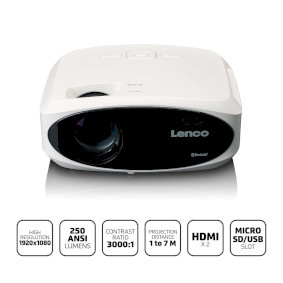 Lenco LPJ-900WH - 4K Beamer - Helder en scherp met 250 Lumens - 510 cm Projectie - Wit