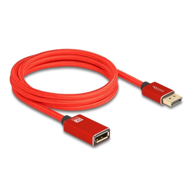 Delock DisplayPort extension cable 8K 60 Hz 2 m red metal without latch