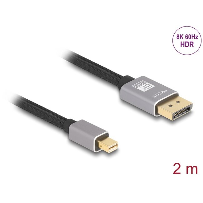 Delock Mini DisplayPort to DisplayPort cable 8K 60 Hz 2 m grey metal without latch