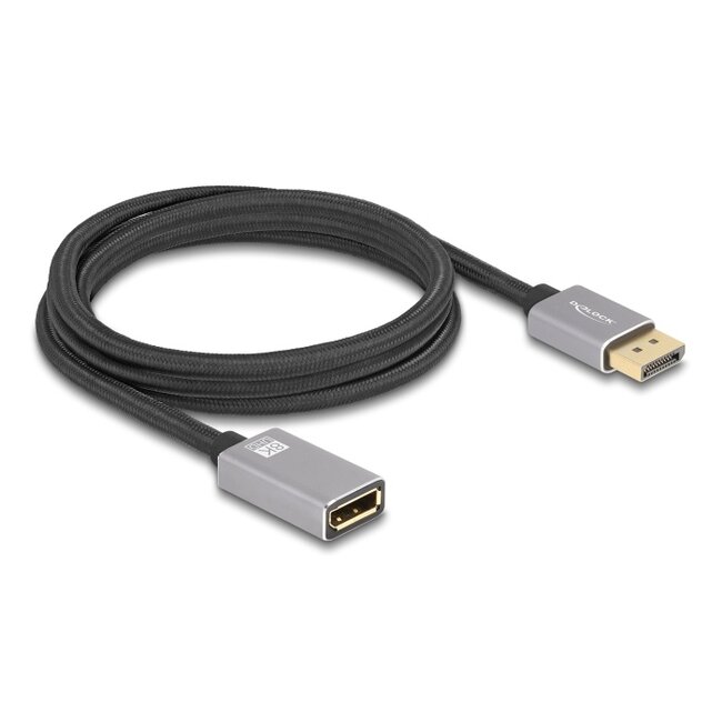 Delock DisplayPort extension cable 8K 60 Hz 2 m grey metal without latch