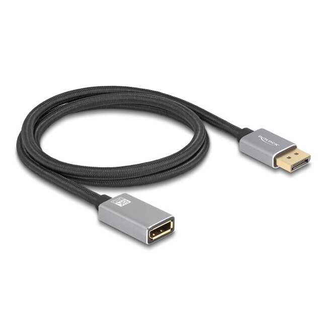 Delock DisplayPort extension cable 8K 60 Hz 1 m grey metal without latch