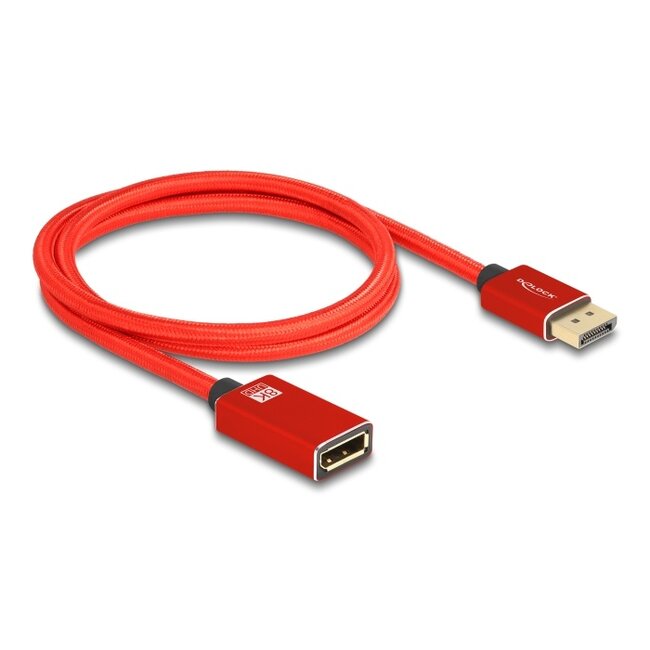Delock DisplayPort extension cable 8K 60 Hz 1 m red metal without latch