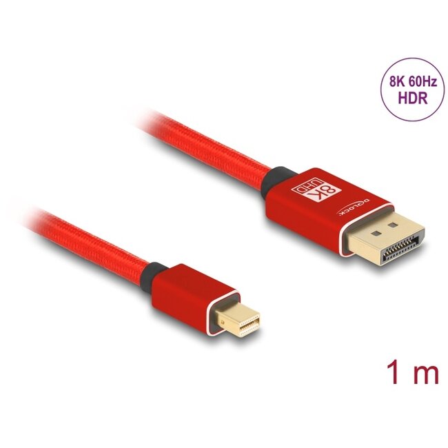 Delock Mini DisplayPort to DisplayPort cable 8K 60 Hz 1 m red metal without latch