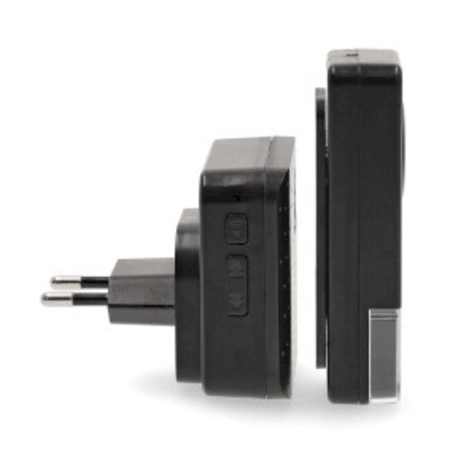 Draadloze Deurbelset | Netvoeding | 100 - 240 V AC 50/60 Hz | 1x 23A 12V | Volume: 110 dB | Signaalbereik: 150 m | IP55 | Instelbaar volume | 58 Melodieën | 2 Ontvangers | Zwart
