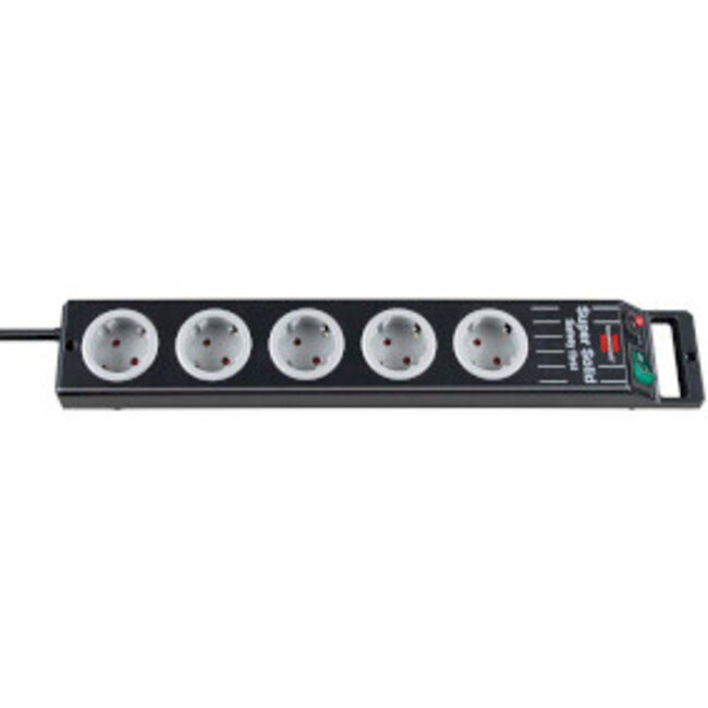 Super-Solid Power Strip 5-voudig (verlengsnoer met 2,5m kabel en schakelaar - gemaakt van breukvast polycarbonaat)