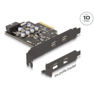 DeLOCK PCI Express x4 Card to 2 x external USB Type-C™ + 1 x internal USB 10 Gbps Type-E Key A and 1 x 19 pin USB pin header male - Low Profile Form Factor