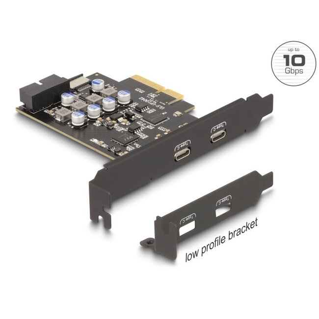 PCI Express x4 Card to 2 x external USB Type-C™ + 1 x internal USB 10 Gbps Type-E Key A and 1 x 19 pin USB pin header male - Low Profile Form Factor
