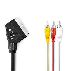 Nedis SCART-Kabel - SCART Male - 3x RCA Male - Vernikkeld - Schakelbaar - 480p - 2.00 m - Rond - PVC - Zwart - Label