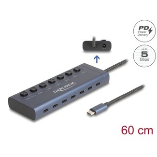 DeLOCK Delock USB 5 Gbps Hub with 7 USB Type-C™ Port with switch thereof 6 x Data Port + 1 x Data and PD 20 Watt