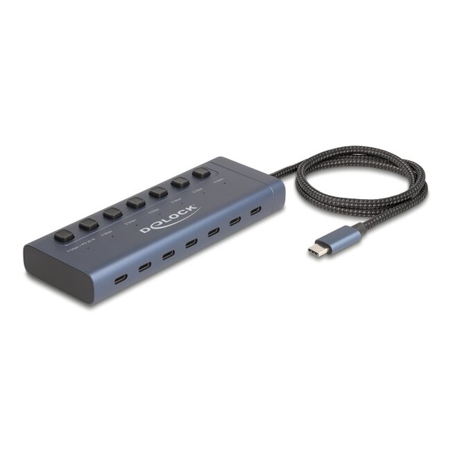 Delock USB 5 Gbps Hub with 7 USB Type-C™ Port with switch thereof 6 x Data Port + 1 x Data and PD 20 Watt