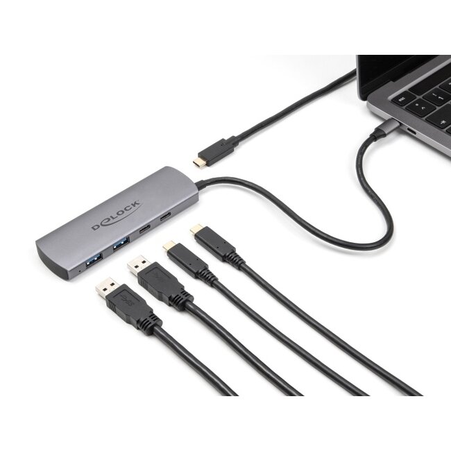 Delock USB 10 Gbps 2 Port USB Type-A + 2 Port USB Type-C™ Hub with USB Type-C™ connector and additional power port