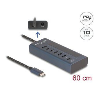 DeLOCK Delock USB 10 Gbps Hub with 7 USB Type-C™ Ports thereof 6 x Data Port + 1 x Data and PD 20 Watt with power indicator