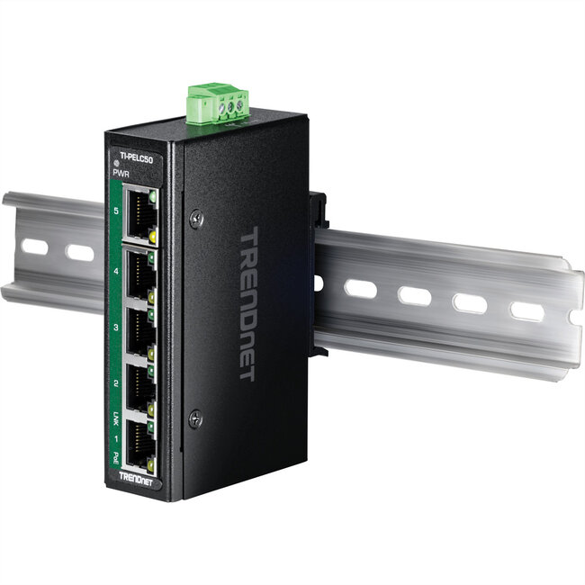 TRENDnet TI-PELC50 5-Port Ethernet PoE+ Industrial DIN-Rail Mini Switch