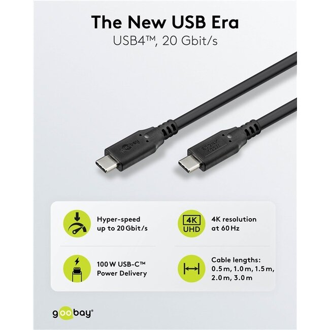 USB-C kabel | USB4 20 Gbps | PD 100W | 4K 60Hz | zwart | 0,50 meter