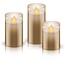 Goobay Set of 3 LED Real Wax Candles in Glass, Gold-Transparent, incl. 10x AAA (LR03)