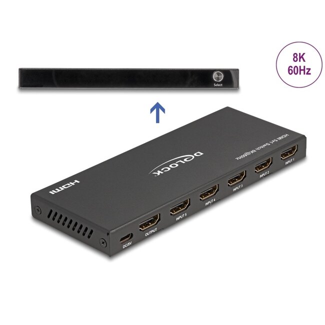 Delock HDMI Switch 5 x HDMI in to 1 x HDMI out 8K 60 Hz