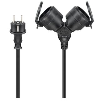 Goobay CEE 7/7 - 2x CEE 7/3 outdoor stroom verlengkabel | IP44 | 3x 1,50mm | 5 meter