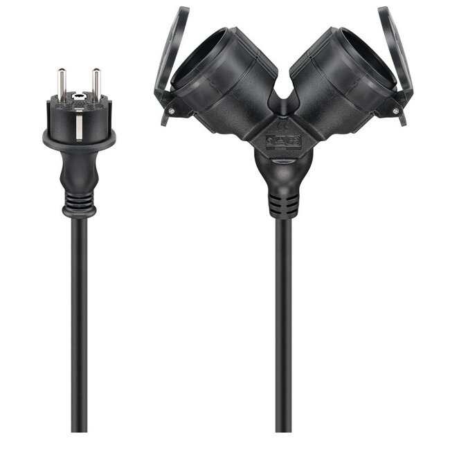 CEE 7/7 - 2x CEE 7/3 outdoor stroom verlengkabel | IP44 | 3x 1,50mm | 5 meter