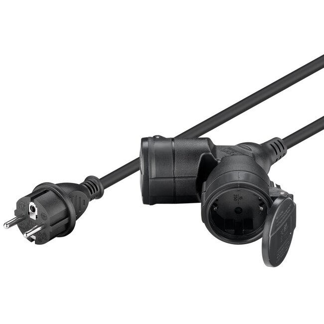 CEE 7/7 - 2x CEE 7/3 outdoor stroom verlengkabel | IP44 | 3x 1,50mm | 25 meter
