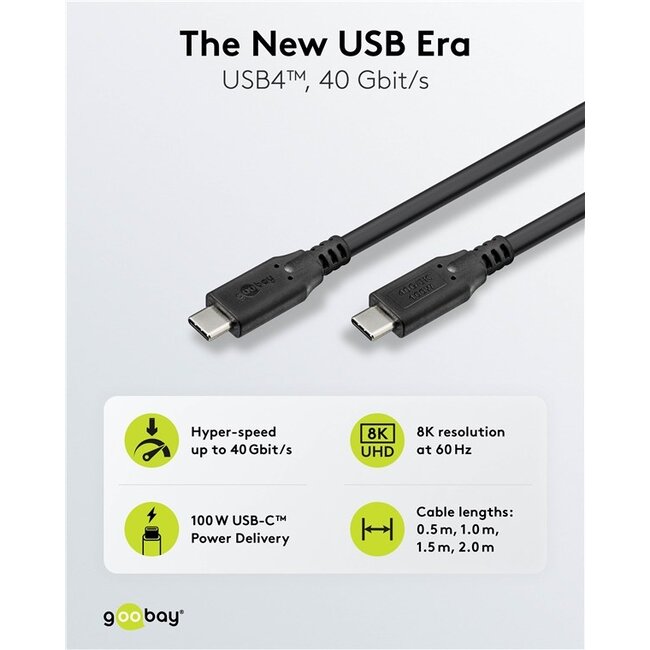 USB-C kabel | USB4 40 Gbps | PD 100W | 8K 60Hz | zwart | 0,50 meter