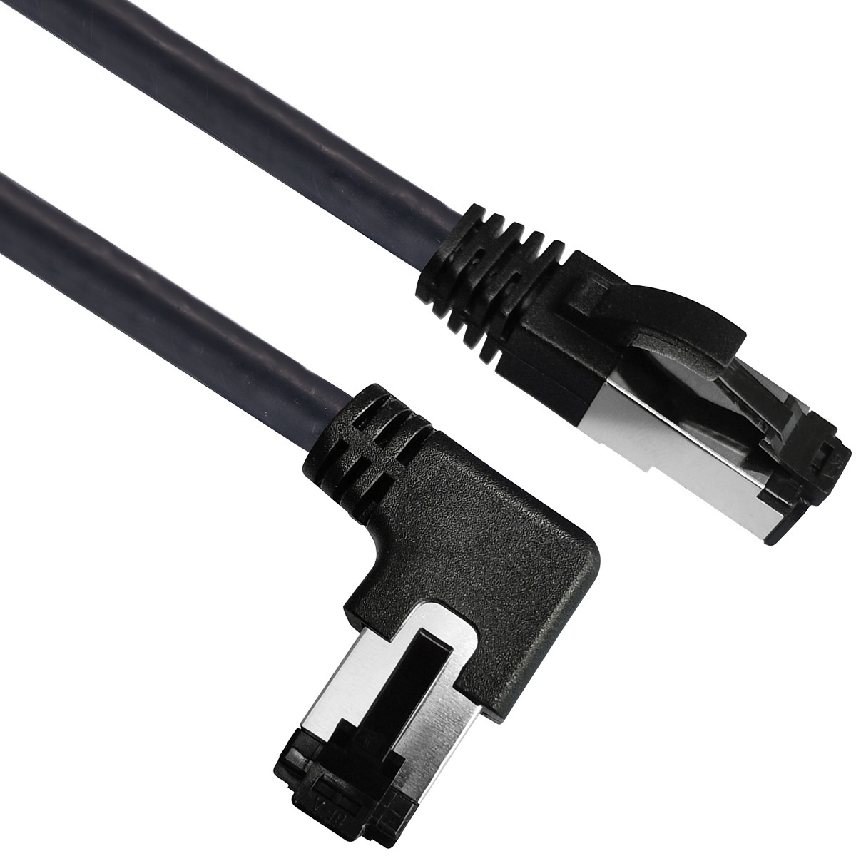 Maxtrack TI51-1,5L RJ45 Netwerkkabel, patchkabel CAT 8.1 S/FTP 1.50 m Zwart 90° haaks naar rechts, Afgeschermd (enkel) 1 stuk(s)
